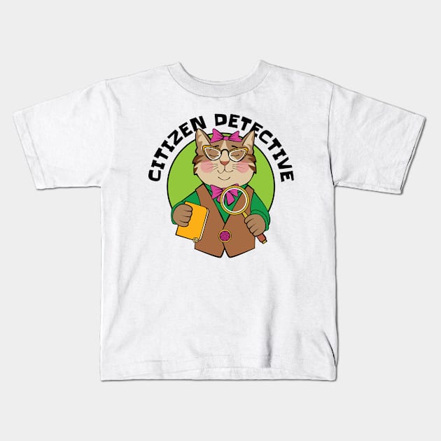 Citizen Detective Cat Kids T-Shirt by Sue Cervenka